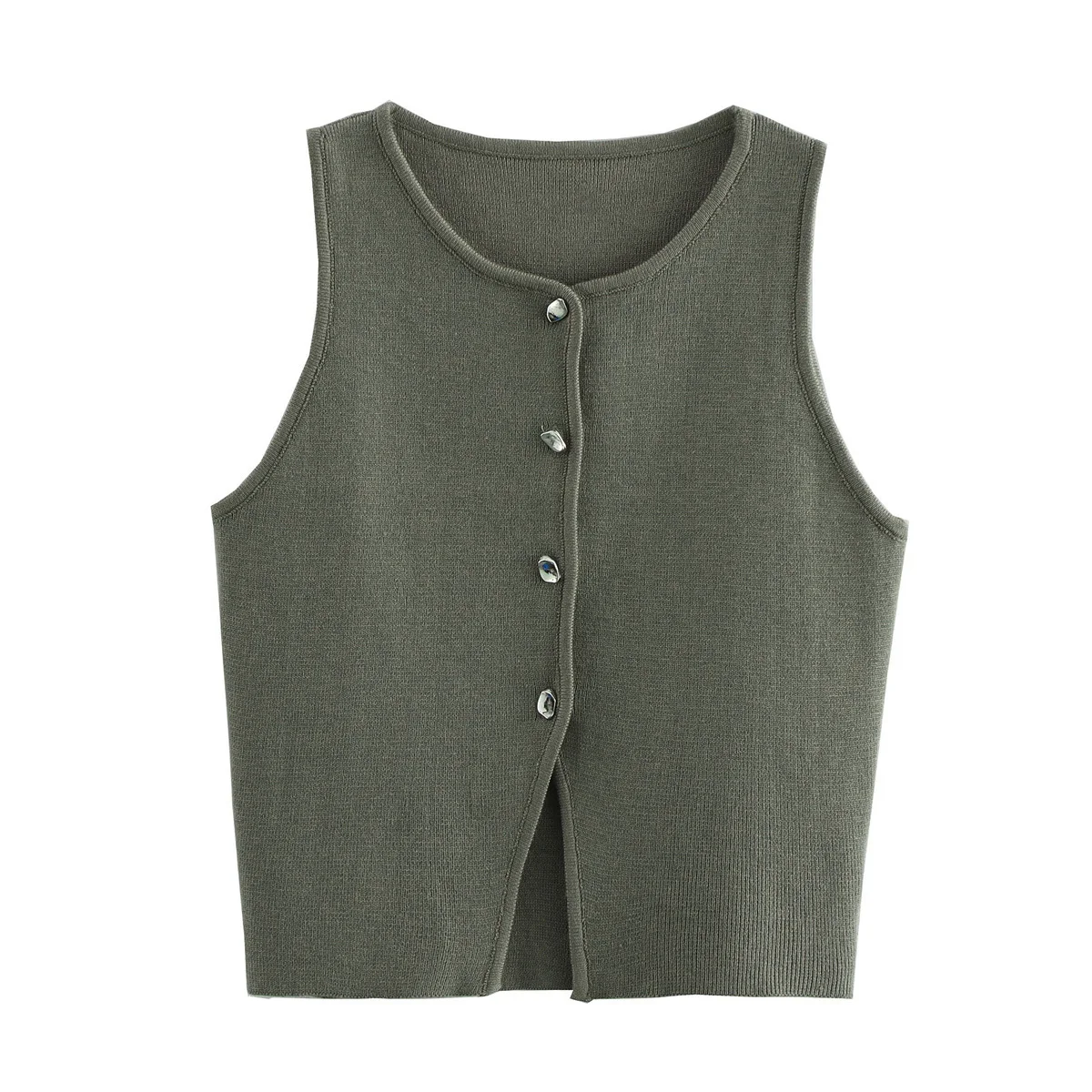 MUJER Cropped Knit Vest Women Cardigan White Sleeveless Vest Woman Fashion Button Knitted Sweater Vest Female Summer Short Tops