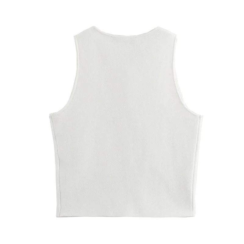 MUJER Cropped Knit Vest Women Cardigan White Sleeveless Vest Woman Fashion Button Knitted Sweater Vest Female Summer Short Tops