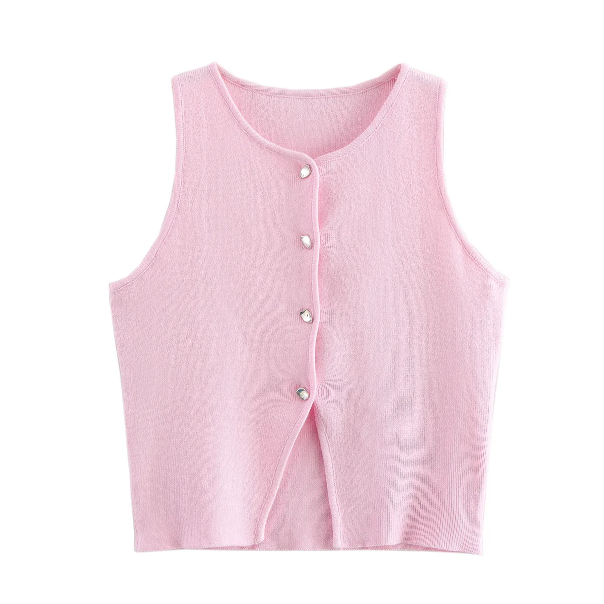 MUJER Cropped Knit Vest Women Cardigan White Sleeveless Vest Woman Fashion Button Knitted Sweater Vest Female Summer Short Tops