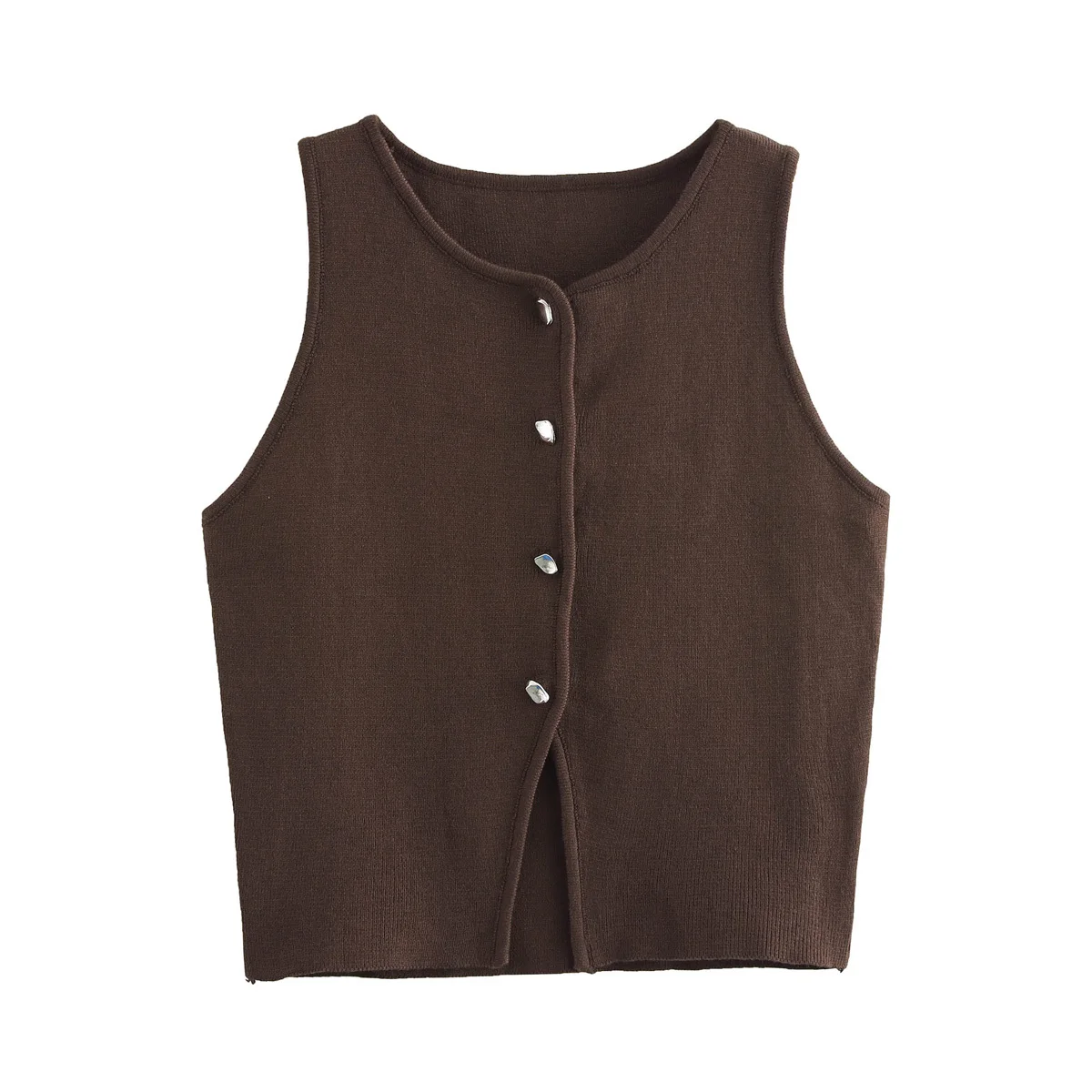 MUJER Cropped Knit Vest Women Cardigan White Sleeveless Vest Woman Fashion Button Knitted Sweater Vest Female Summer Short Tops