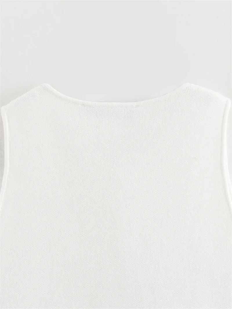 MUJER Cropped Knit Vest Women Cardigan White Sleeveless Vest Woman Fashion Button Knitted Sweater Vest Female Summer Short Tops