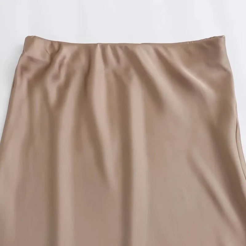 HXAO Satin Midi Women Skirt Mid Waist Folds Lady Skirt 2024 Spring Summer New Fashion Elegant Casual Office Women Clothing
