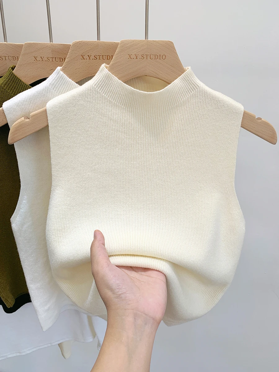 Women Knitted Tank Top Summer Fall Slim Sweater Short Sleeveless Solid Spring Autumn Sweaters Pullovers 2026