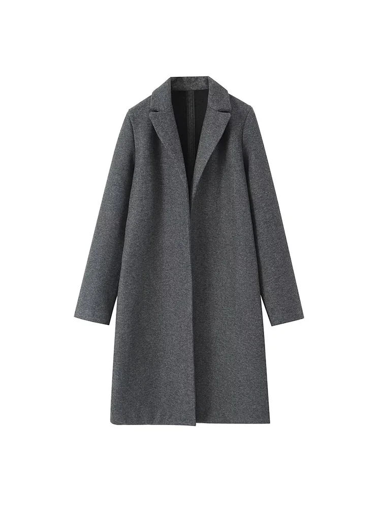 Willshela Women Fashion Solid Open Stitch Long Trench Coats Vintage V-Neck Full Sleeves Female Chic Lady Outfits