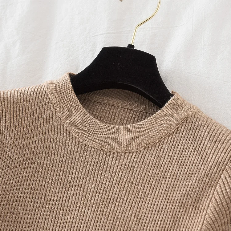 2026 women thick sweater pullovers khaki casual autumn winter button o-neck chic sweater female slim knit top soft jumper tops