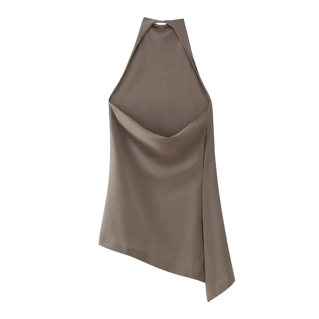 HH Women Vintage Solid Pant Sets Sexy Backless Halter Camis Top Asymmetric Tank Top + Drawstring Trousers Fashion Streetwear