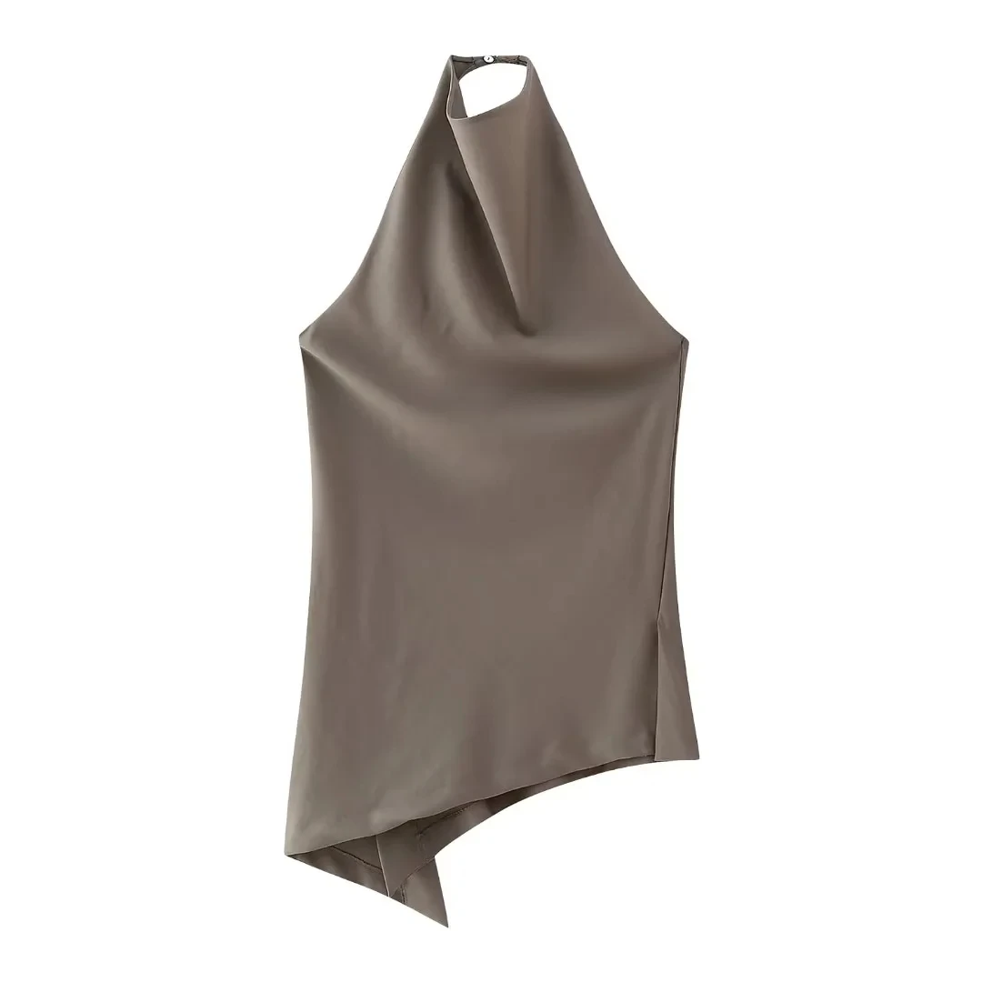HH Women Vintage Solid Pant Sets Sexy Backless Halter Camis Top Asymmetric Tank Top + Drawstring Trousers Fashion Streetwear