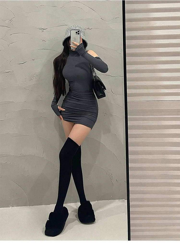 2025 New Women's Mini Dress Sleeveless Pleated Skinny Dress High Neck Lace Up Autumn Black Tight Elastic Party Tank Dresses