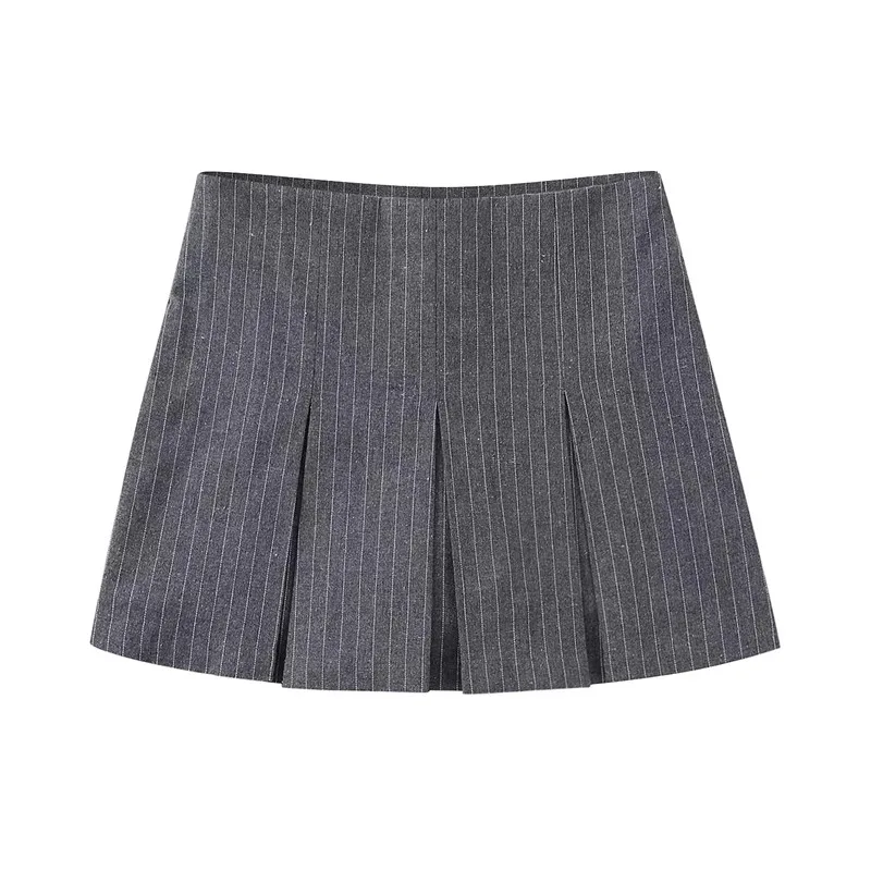 MUJER Women's Shorts Skirts High Waist Pleated Skirt Shorts Women Striped Bermuda Shorts Woman Fashion Casual Mini Shorts Women