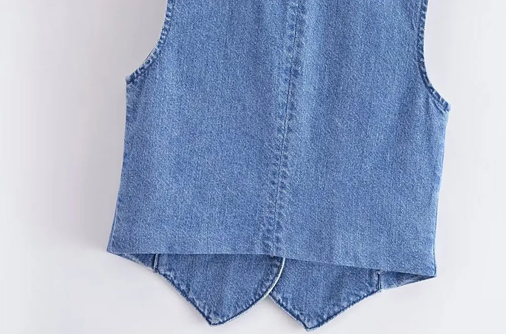 Women Fashion Front Button Denim Waistcoat Vintage V Neck Sleeveless Female Outerwear Chic Vest Tops