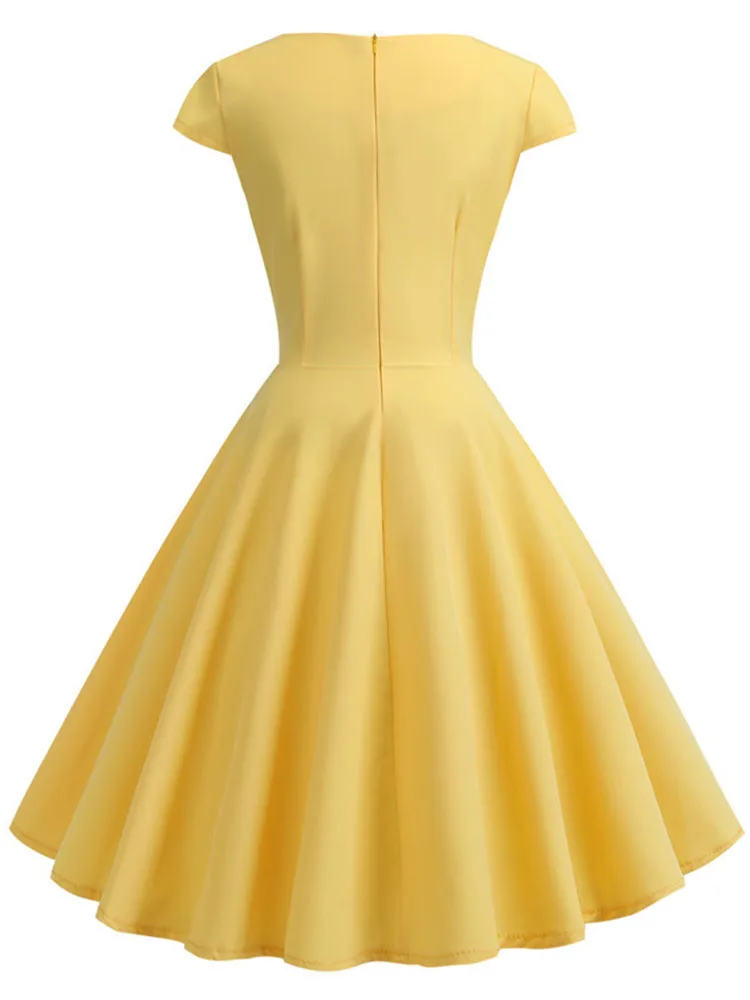 Pink Summer Dress Women V Neck Vintage Robe Elegant Retro pin up Party Office Midi Dresses