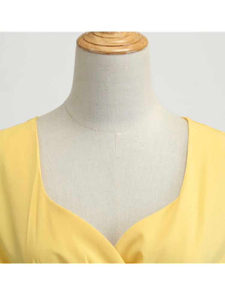 Pink Summer Dress Women V Neck Vintage Robe Elegant Retro pin up Party Office Midi Dresses