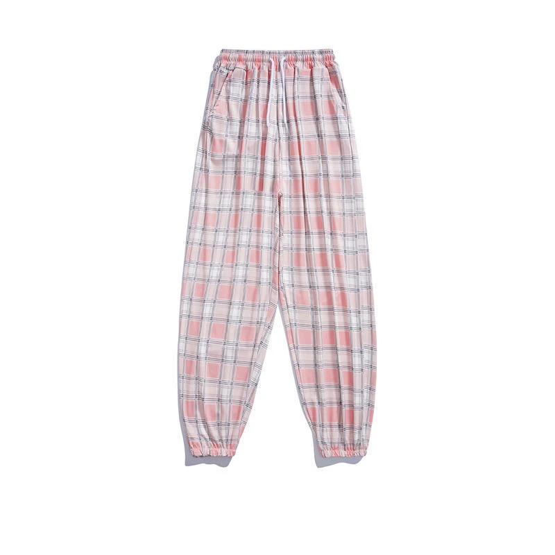 Pants Women New Bunch of feet Fashion Loose Black Plaid Summer Harajuku Students Streetwear Harem Long Trousers Womens Chic