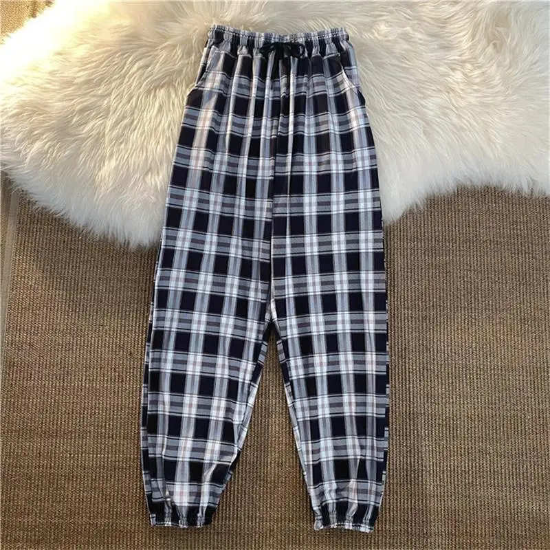 Pants Women New Bunch of feet Fashion Loose Black Plaid Summer Harajuku Students Streetwear Harem Long Trousers Womens Chic