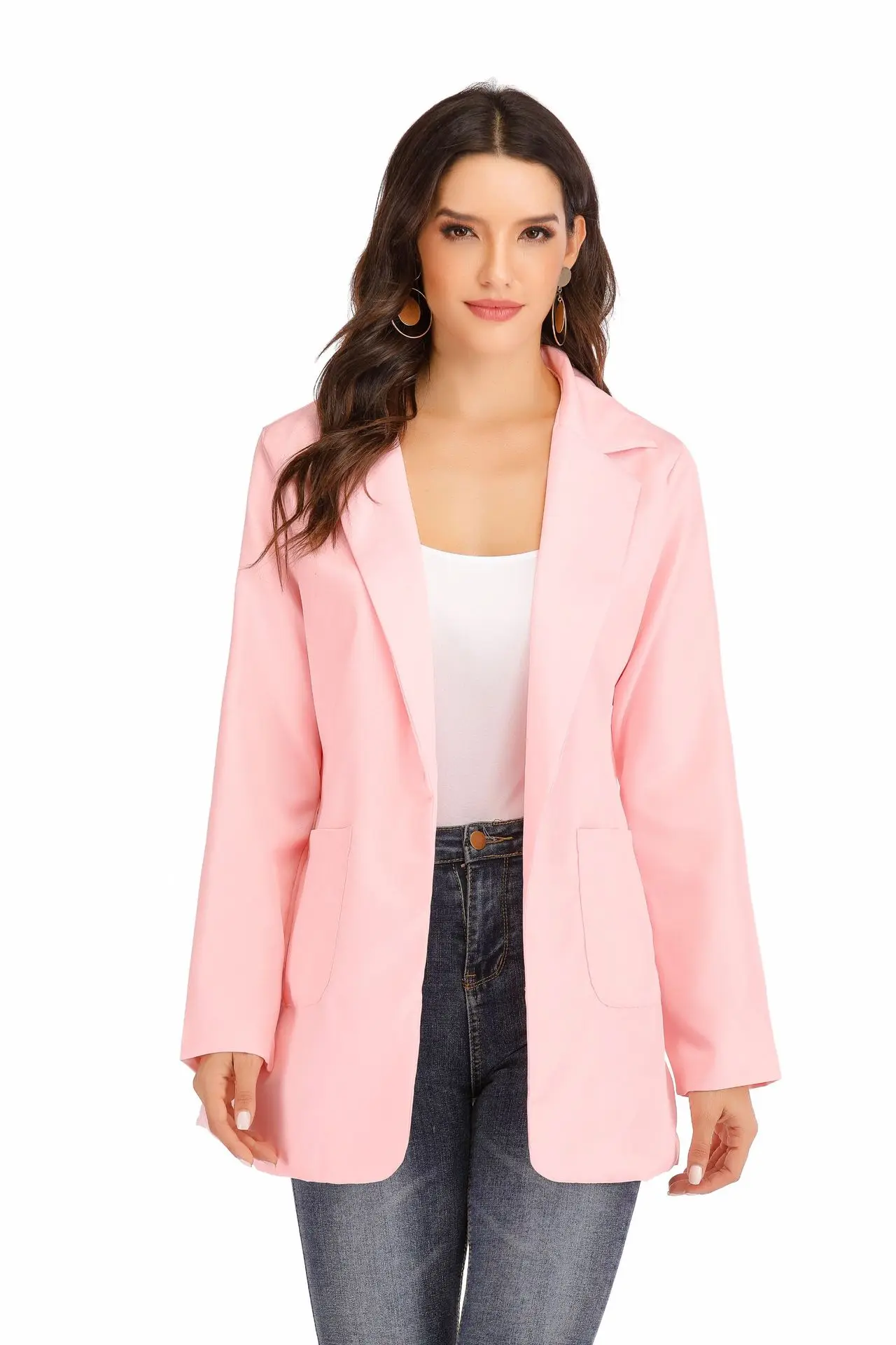 European and American Fashion Casual Suit Polo Neck Slim Fit Cardigan Temperament Women's  Coat Spring and Autumn 2024
