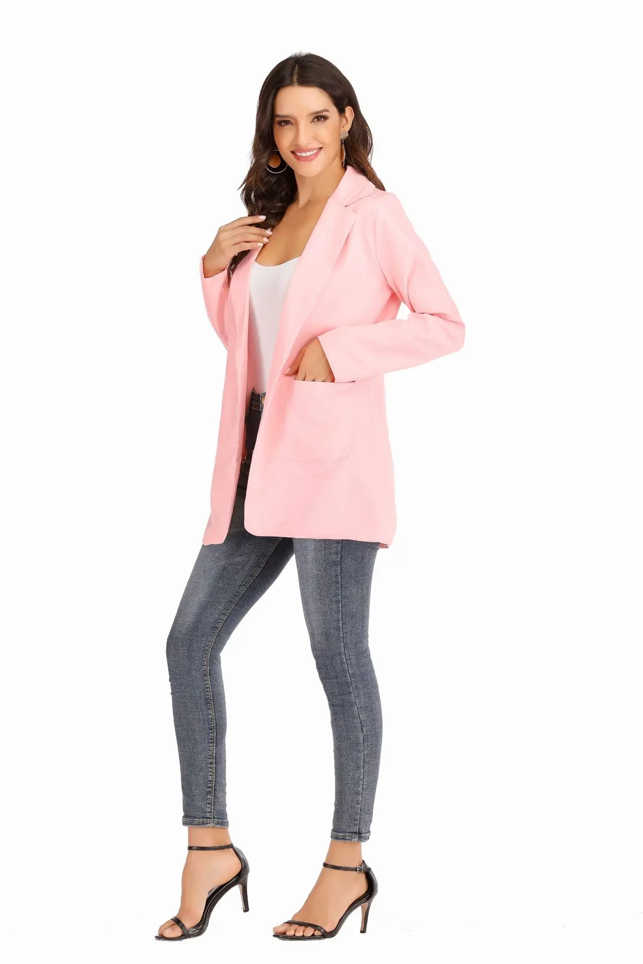 European and American Fashion Casual Suit Polo Neck Slim Fit Cardigan Temperament Women's  Coat Spring and Autumn 2024