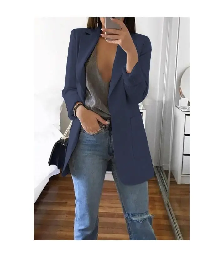 European and American Fashion Casual Suit Polo Neck Slim Fit Cardigan Temperament Women's  Coat Spring and Autumn 2024