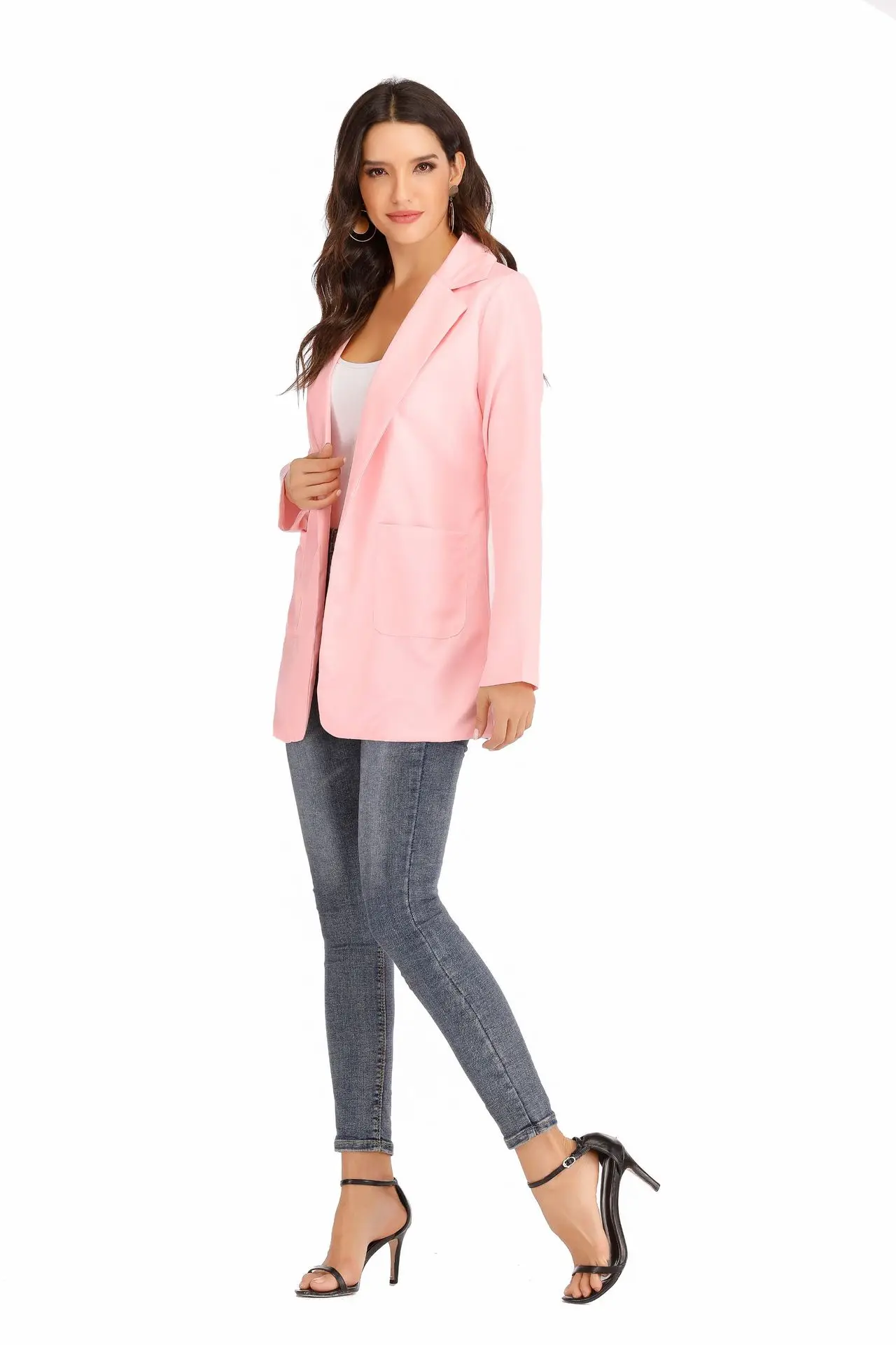 European and American Fashion Casual Suit Polo Neck Slim Fit Cardigan Temperament Women's  Coat Spring and Autumn 2024