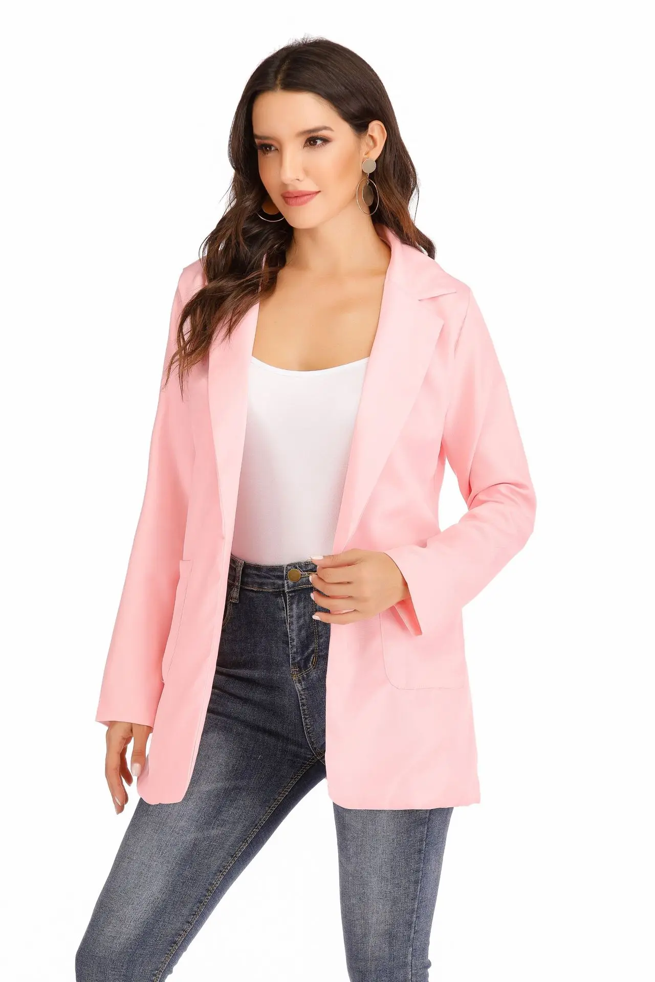 European and American Fashion Casual Suit Polo Neck Slim Fit Cardigan Temperament Women's  Coat Spring and Autumn 2024