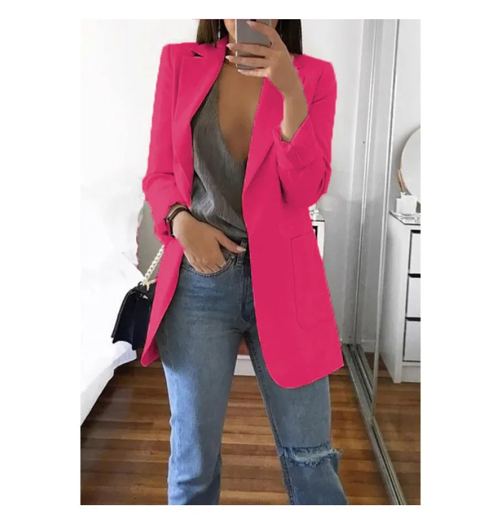 European and American Fashion Casual Suit Polo Neck Slim Fit Cardigan Temperament Women's  Coat Spring and Autumn 2024