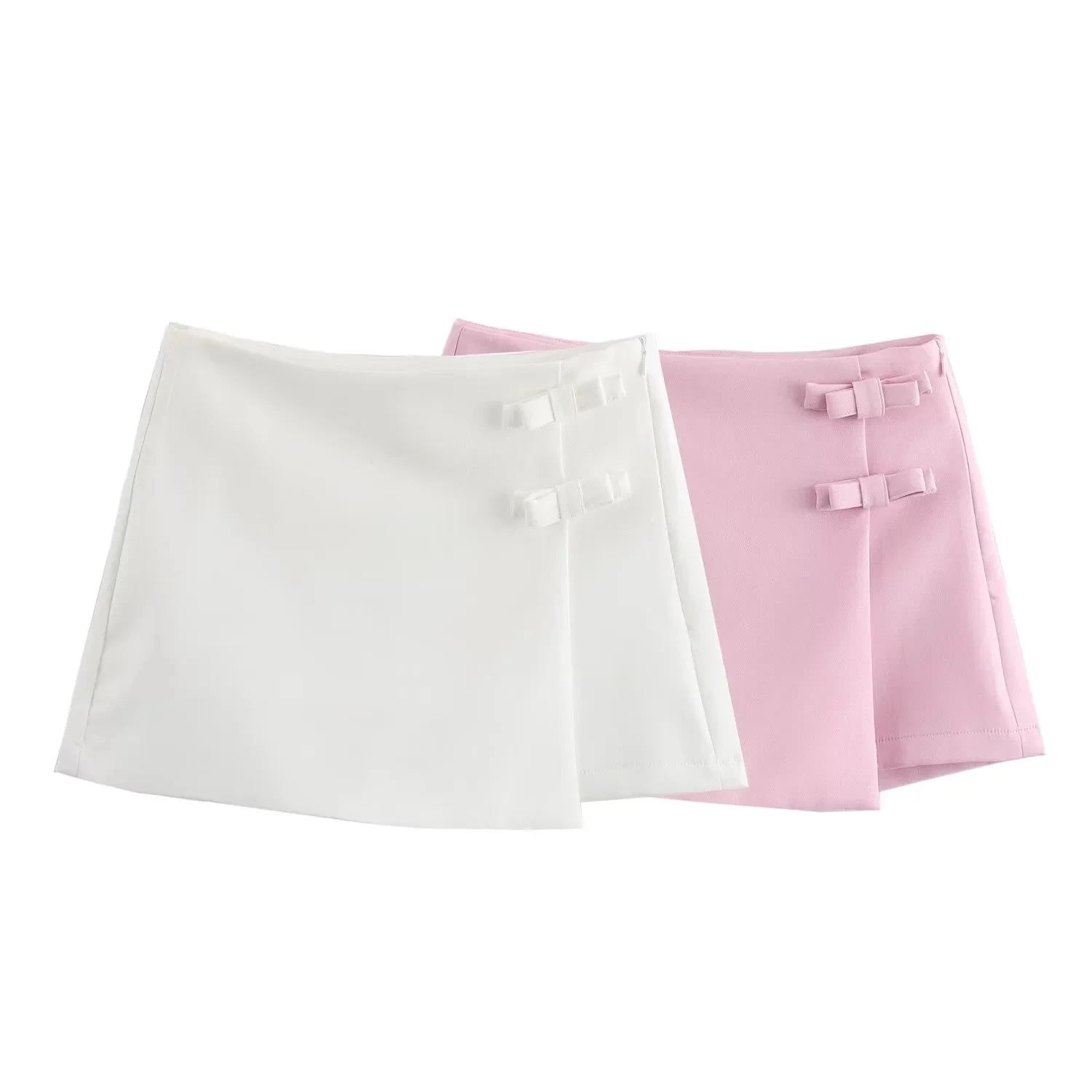 HXAO Bow Pink Skort For Women High Waist Mini White Skirt Pants Fashion Summer Women's Skort Streetwear Asymmetric Culottes