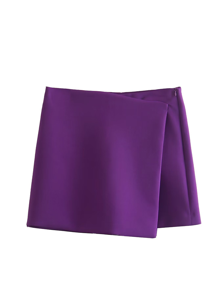 Willshela Women Fashion Solid Asymmetrical Side Zipper Skirts Shorts Vintage High Waist Female Chic Lady Shorts
