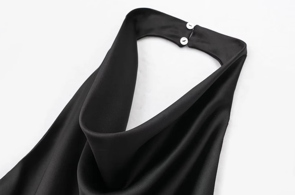 Women Fashion Satin Flowing Halterneck Tank Tops Sexy Backless With Button Female Camis Mujer