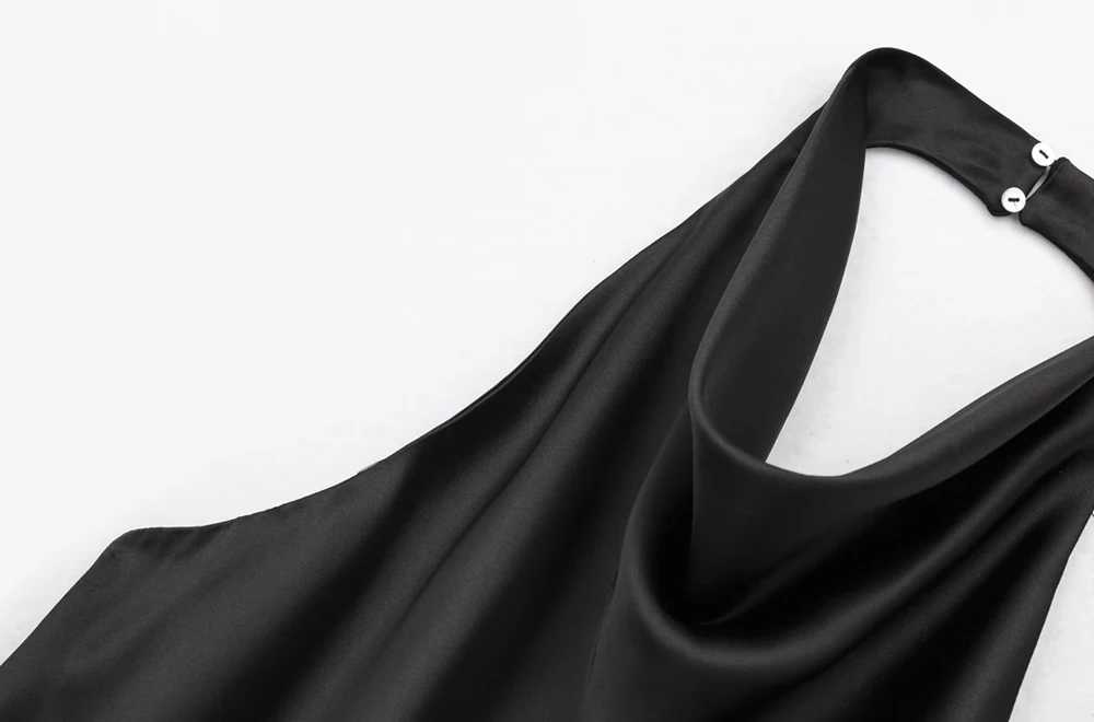 Women Fashion Satin Flowing Halterneck Tank Tops Sexy Backless With Button Female Camis Mujer