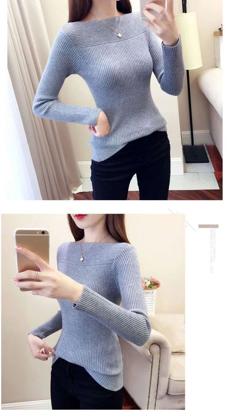HELIAR Women Ribbed Slash Neck Slim Sweater Knitted Long Sleeve Office Sweaters Casual Solid Pullovers For Women 2025 Autumn