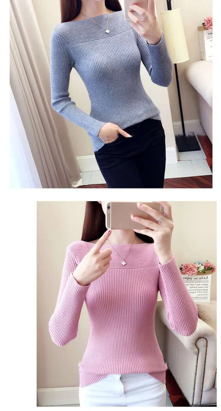 HELIAR Women Ribbed Slash Neck Slim Sweater Knitted Long Sleeve Office Sweaters Casual Solid Pullovers For Women 2025 Autumn