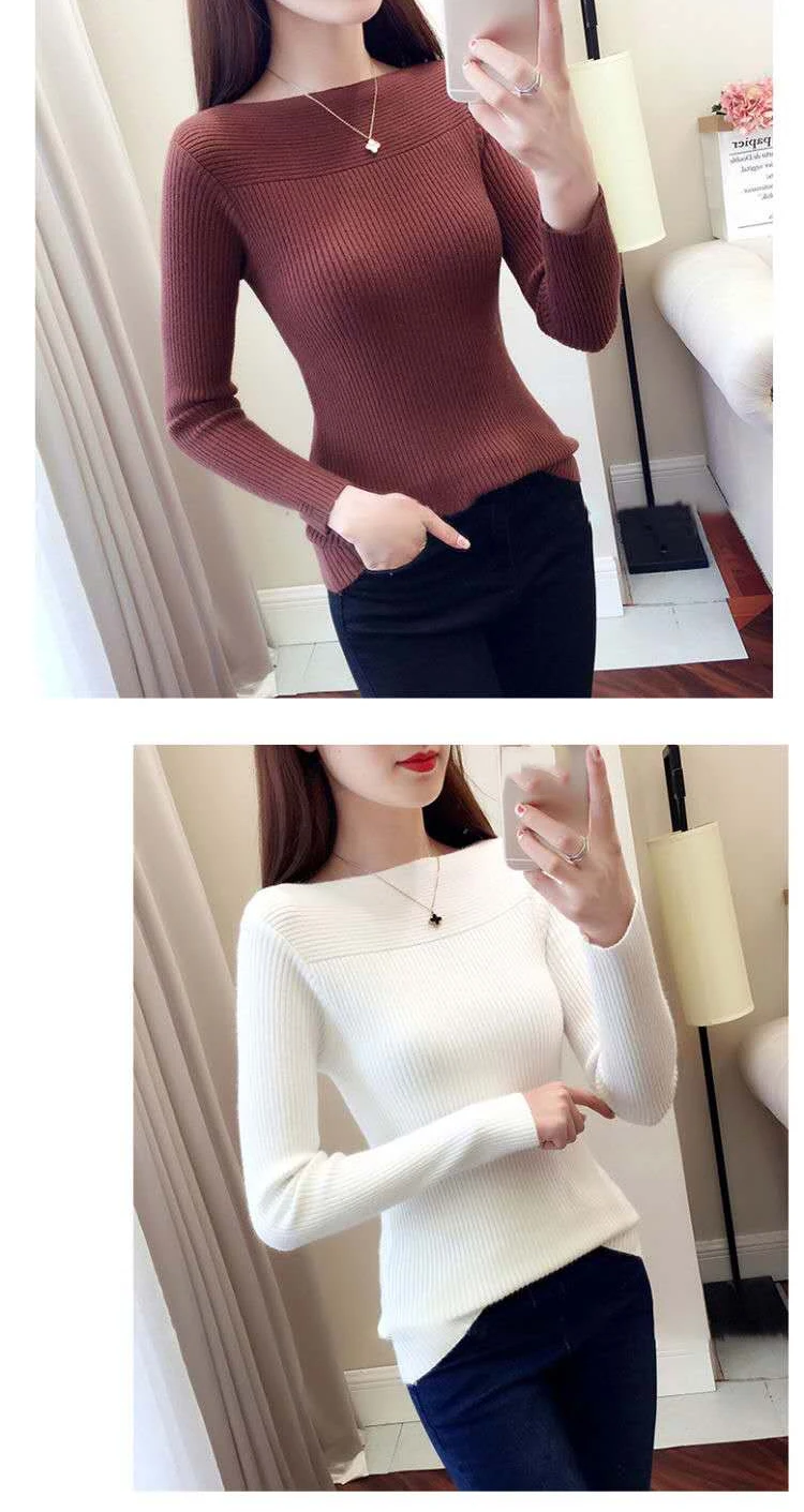 HELIAR Women Ribbed Slash Neck Slim Sweater Knitted Long Sleeve Office Sweaters Casual Solid Pullovers For Women 2025 Autumn