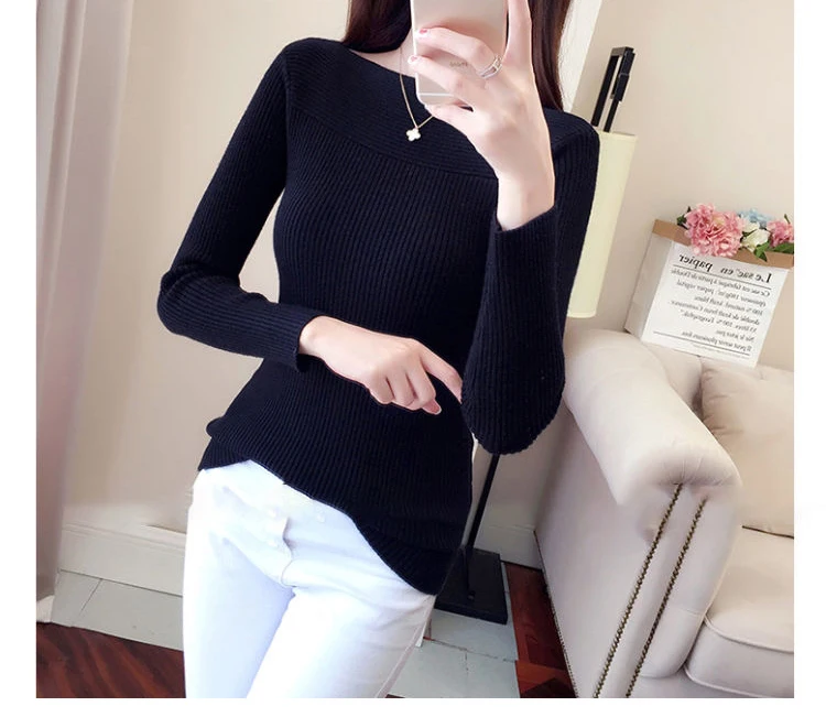 HELIAR Women Ribbed Slash Neck Slim Sweater Knitted Long Sleeve Office Sweaters Casual Solid Pullovers For Women 2025 Autumn