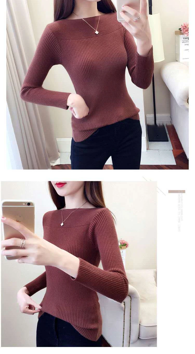 HELIAR Women Ribbed Slash Neck Slim Sweater Knitted Long Sleeve Office Sweaters Casual Solid Pullovers For Women 2025 Autumn