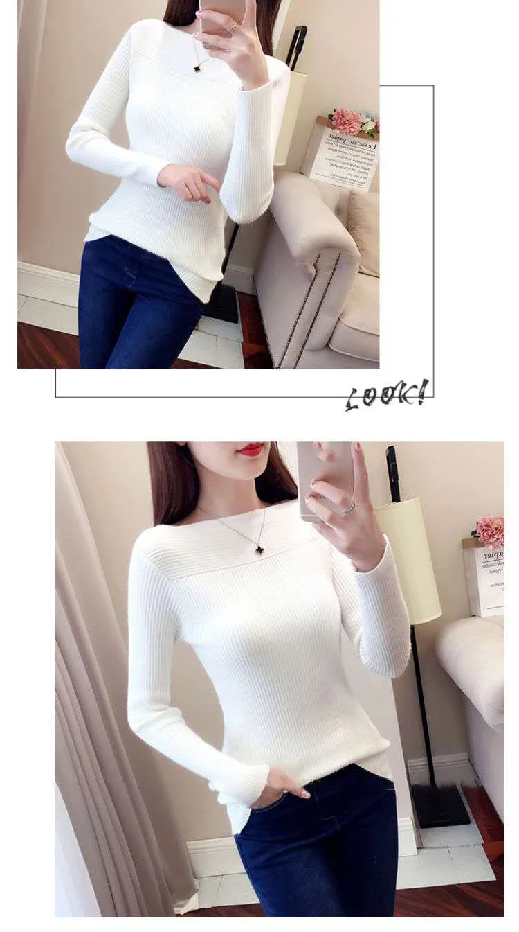 HELIAR Women Ribbed Slash Neck Slim Sweater Knitted Long Sleeve Office Sweaters Casual Solid Pullovers For Women 2025 Autumn