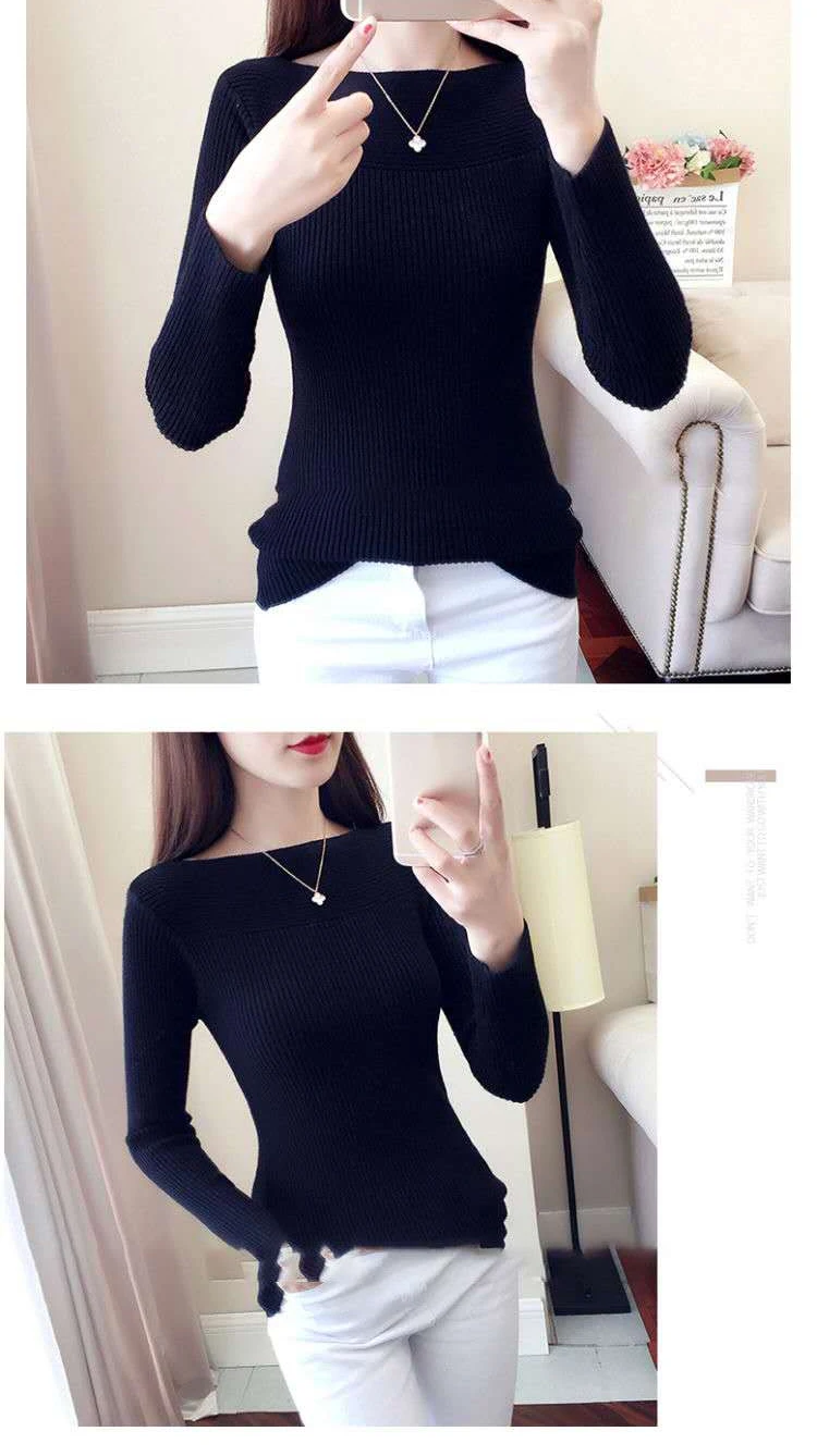 HELIAR Women Ribbed Slash Neck Slim Sweater Knitted Long Sleeve Office Sweaters Casual Solid Pullovers For Women 2025 Autumn