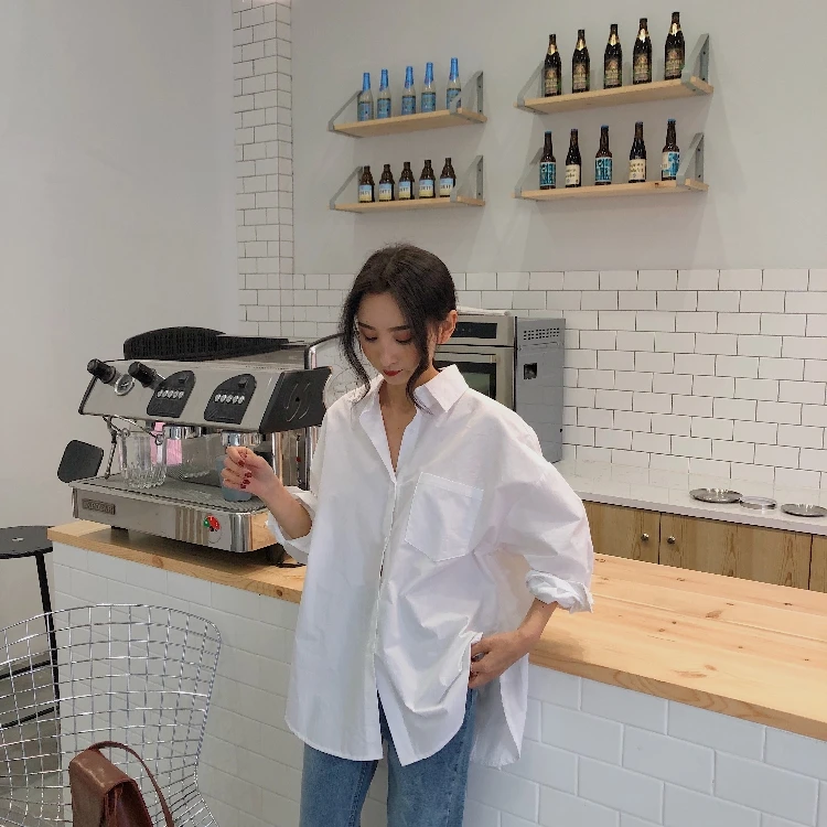 Women White Shirt 2024 Spring Autumn Vintage Ladies Tops Long Sleeve Casual Turn-down Collar Women's Loose Blouses 11456