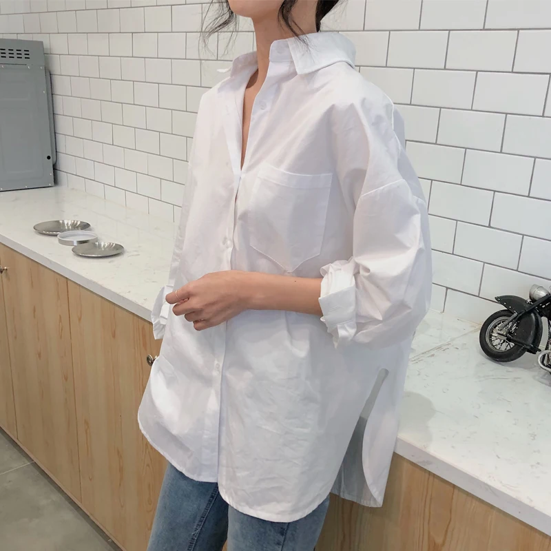 Women White Shirt 2024 Spring Autumn Vintage Ladies Tops Long Sleeve Casual Turn-down Collar Women's Loose Blouses 11456