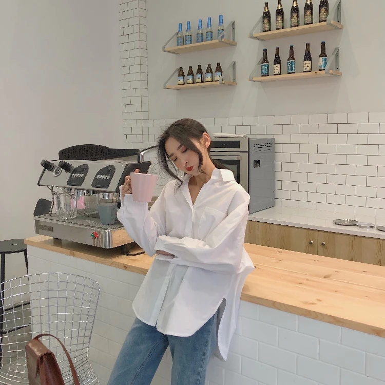 Women White Shirt 2024 Spring Autumn Vintage Ladies Tops Long Sleeve Casual Turn-down Collar Women's Loose Blouses 11456