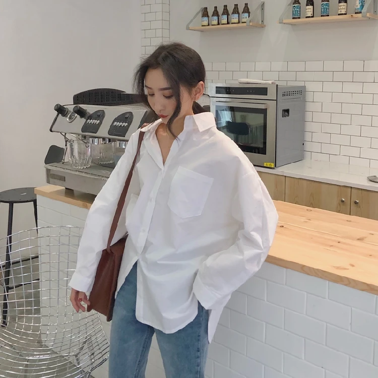 Women White Shirt 2024 Spring Autumn Vintage Ladies Tops Long Sleeve Casual Turn-down Collar Women's Loose Blouses 11456