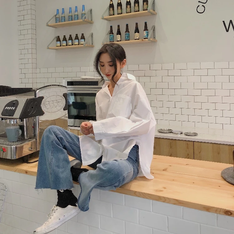 Women White Shirt 2024 Spring Autumn Vintage Ladies Tops Long Sleeve Casual Turn-down Collar Women's Loose Blouses 11456