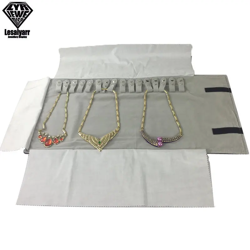 Portable Velvet Travel Jewelry Case Roll Bag Organizer for Necklace Chain Bracelet Jewellery Display Holder Travel Case Bag