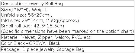Portable Velvet Travel Jewelry Case Roll Bag Organizer for Necklace Chain Bracelet Jewellery Display Holder Travel Case Bag