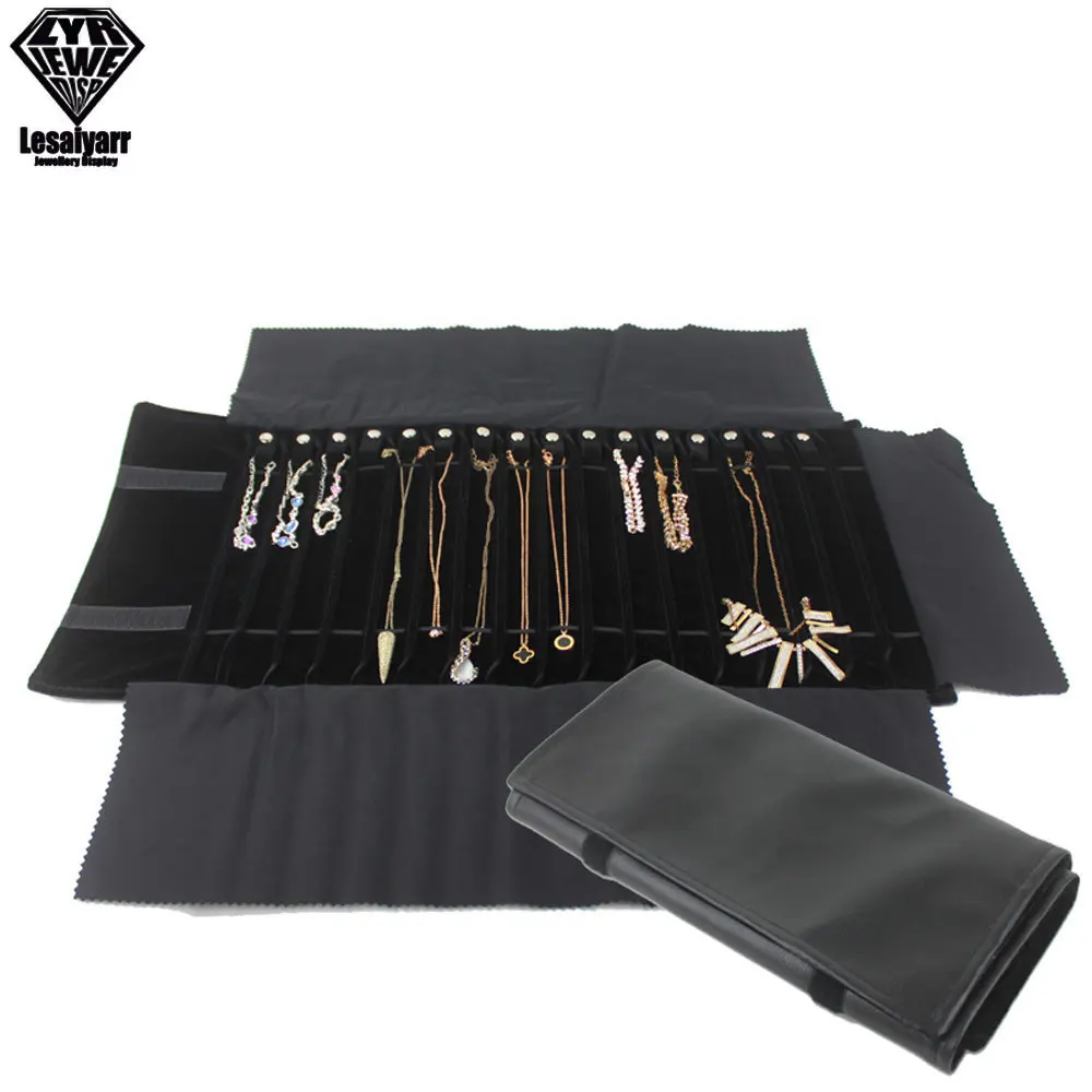 Portable Velvet Travel Jewelry Case Roll Bag Organizer for Necklace Chain Bracelet Jewellery Display Holder Travel Case Bag
