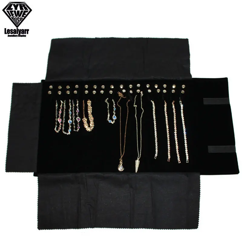 Portable Velvet Travel Jewelry Case Roll Bag Organizer for Necklace Chain Bracelet Jewellery Display Holder Travel Case Bag