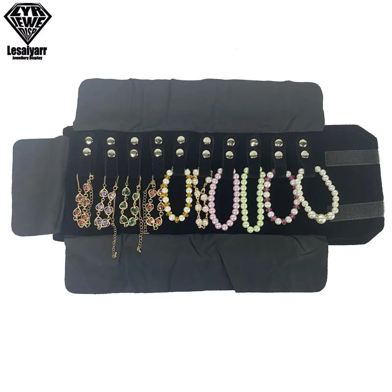 Portable Velvet Travel Jewelry Case Roll Bag Organizer for Necklace Chain Bracelet Jewellery Display Holder Travel Case Bag
