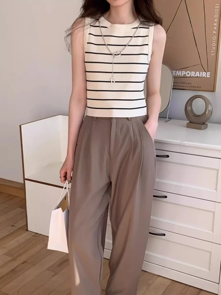 2025 New Striped Stretch Vest Basic Versatile Short Top Women's Clothing