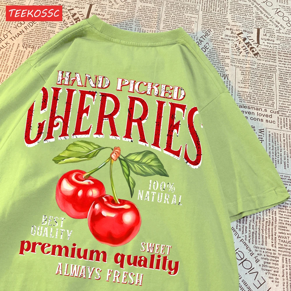 Summer Lemon Cherries Prints T-Shirts Cotton Women's Tops Oversize O-Neck Soft Short Sleeve tees Street Casual Womans Clothes
