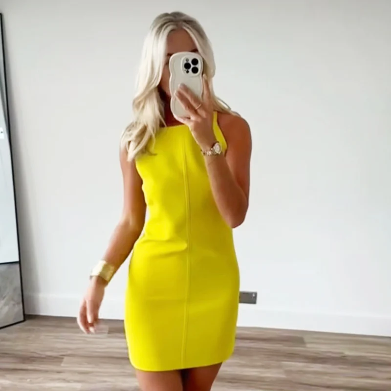 HXAO Fashion Summer Dresses 2024 Womens Dresses Bodycon Sleeveless Mini Dress White Red Blue Black Yellow Dress Vacation Dresses