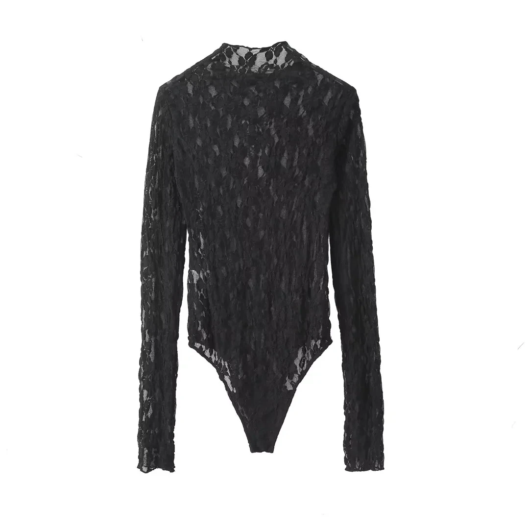 HH Womens Lace Pants Sets Slim Jumpsuits Top + High Waist Trousers Sexy Lady Floral Lace Translucent Y2k Bodysuit Suits