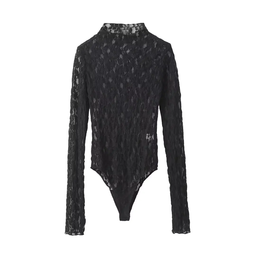 HH Womens Lace Pants Sets Slim Jumpsuits Top + High Waist Trousers Sexy Lady Floral Lace Translucent Y2k Bodysuit Suits